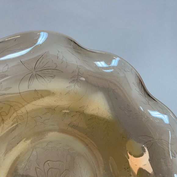 Jeannette Glass Fluted Bowl Marigold Ruffled Edge Floral 9 5/8" across - Picture 4 of 6